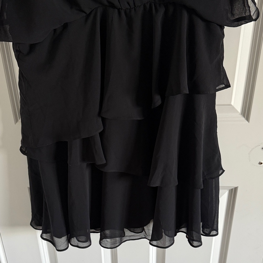 NWOT Halogen Flutter Sleeve Tiered Ruffle Chiffon Black Dress Size Large - Picture 5 of 7